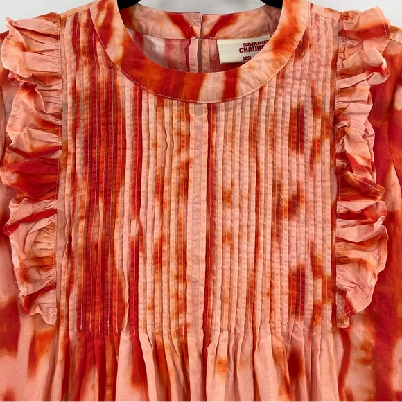 Anthropologie Samant Chauhan Emilia Ruffled Tie-Dye Blouse in Orange size XS - Picture 6 of 9